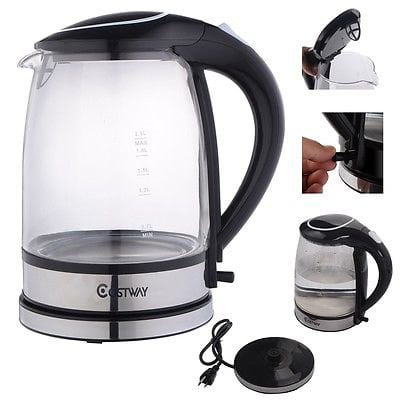 Home 1500W 2.0 L Capacity Electric Glass Kettle Hot Water with Blue LED Light